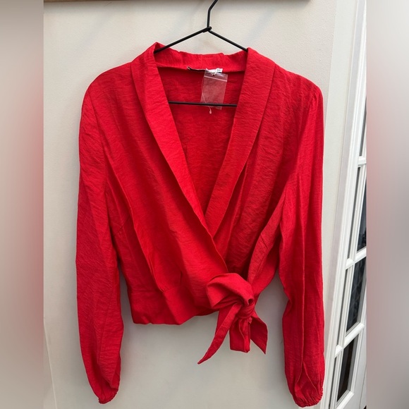 NEW Lush Red Wrap Style Blouse - Picture 2 of 6